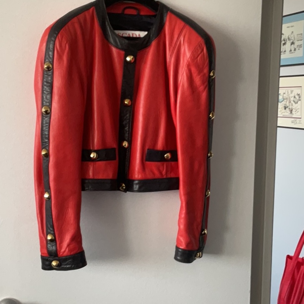 Escada Red and Navy Leather Jacket